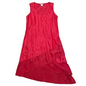 Sundance Women's Large Red Linen Silk Shift Enchanted‎ Asymmetrical Maxi Dress